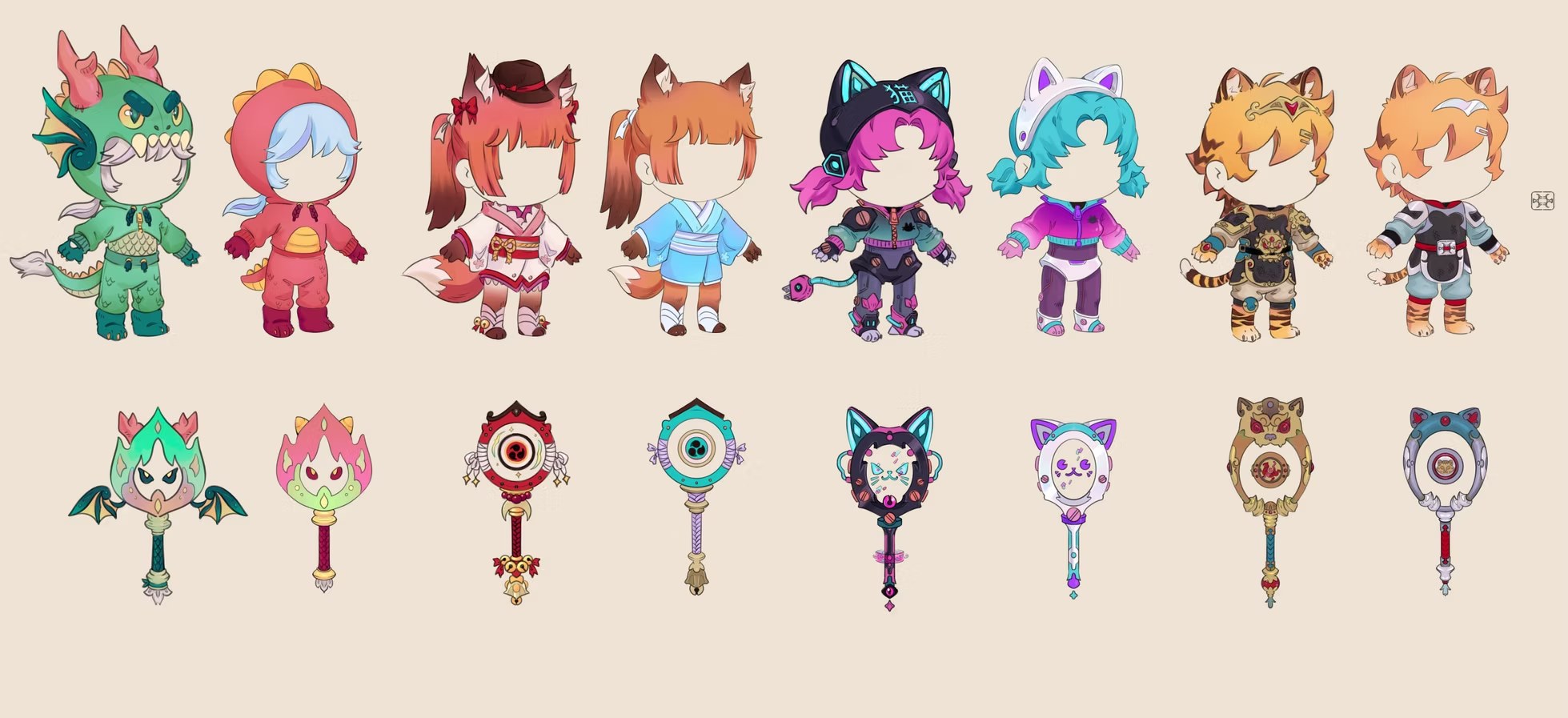 Character lineup with rackets